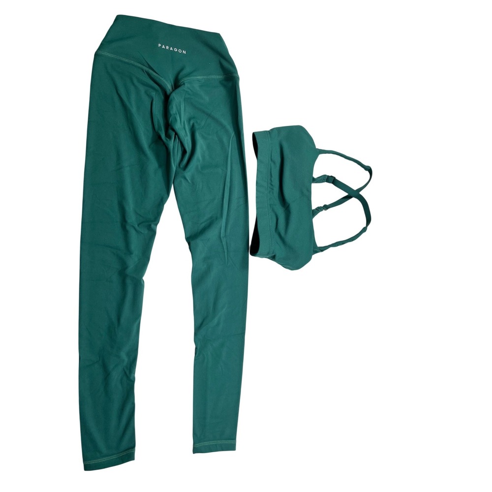 Paragon Green Legging Set XS Matching Sports Bra High Rise Workout Activewear